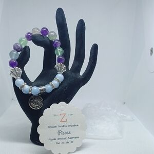 Zodiac Pisces Bracelet with Precious Stones 7" Stretch Band